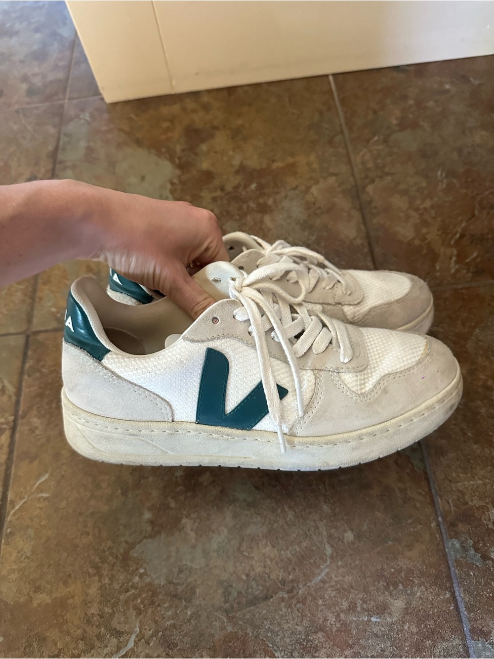 Veja White Sneakers with Teal V Accent